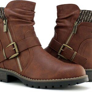 Women's Combat Boots Fashion Side Zipper Buckle Ankle Booties